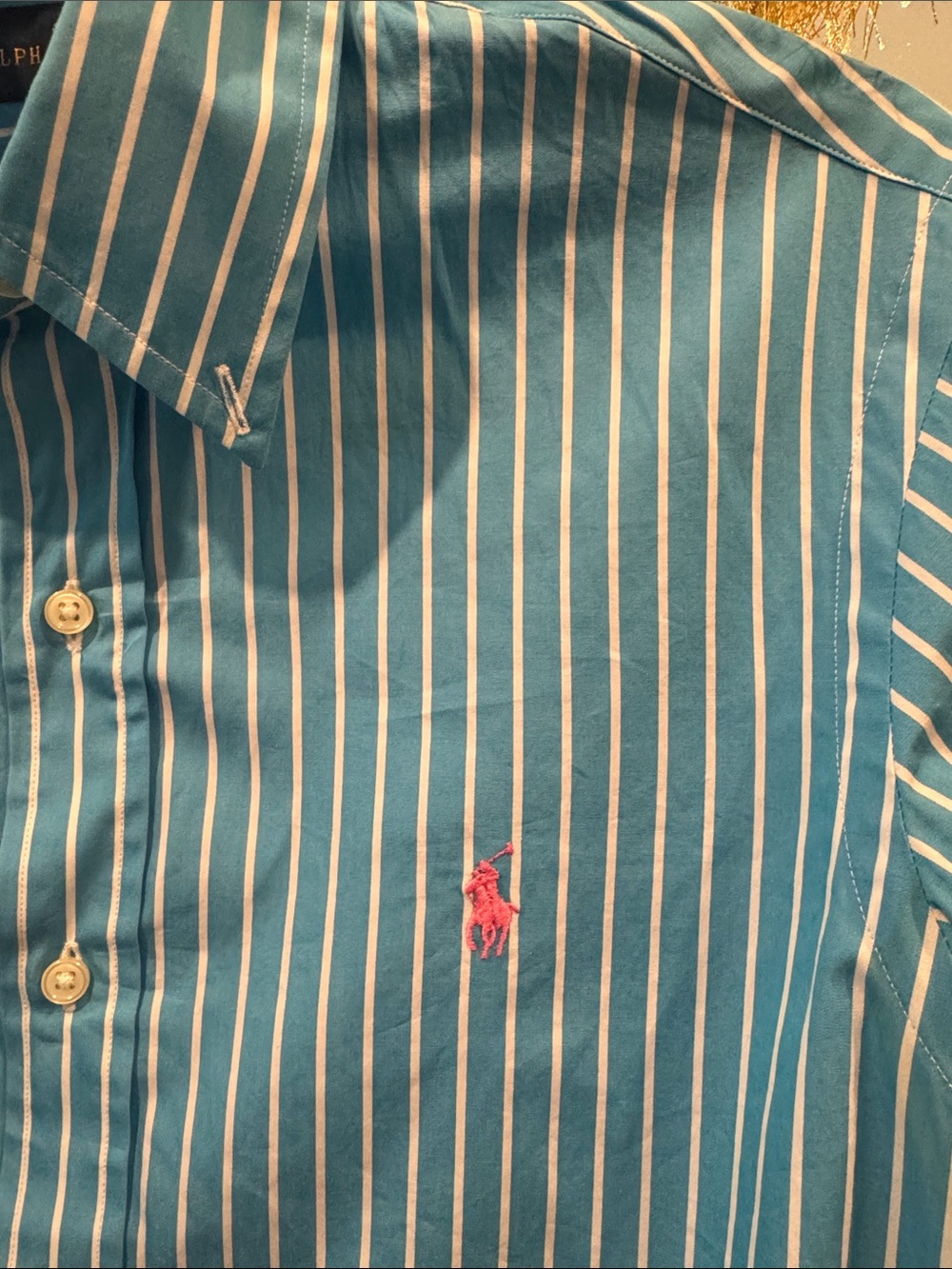 Ralph Lauren Blue and White Vertical Stripe Button-Down Shirt - Picture 2 of 4